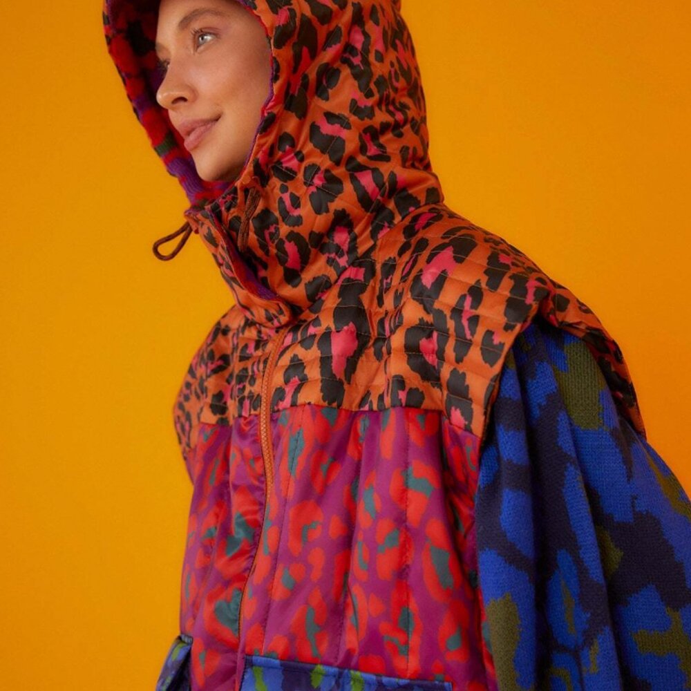 Colourful Leopard-Print Farm Rio Hooded Cropped Puffer Jacket in size Medium - Picture 4 of 14